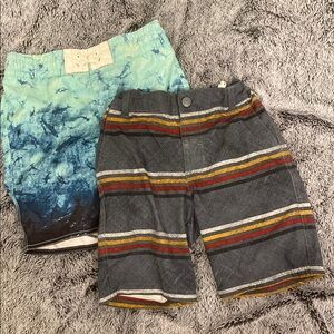 Blue and Gray Swim Trunks with Retro Stripes